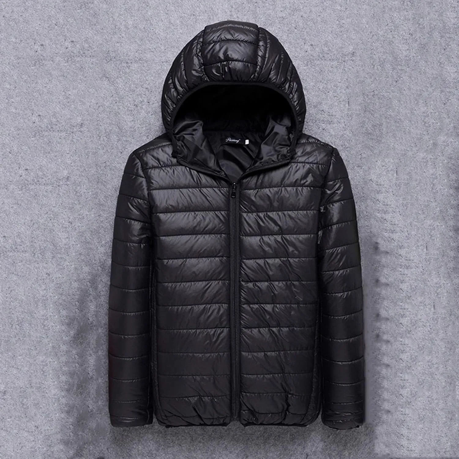 Men's Packable Puffer Jacket Lightweight Hooded Zipper Padded Jackets Plus Size Windproof Winter Warm Down Coat
