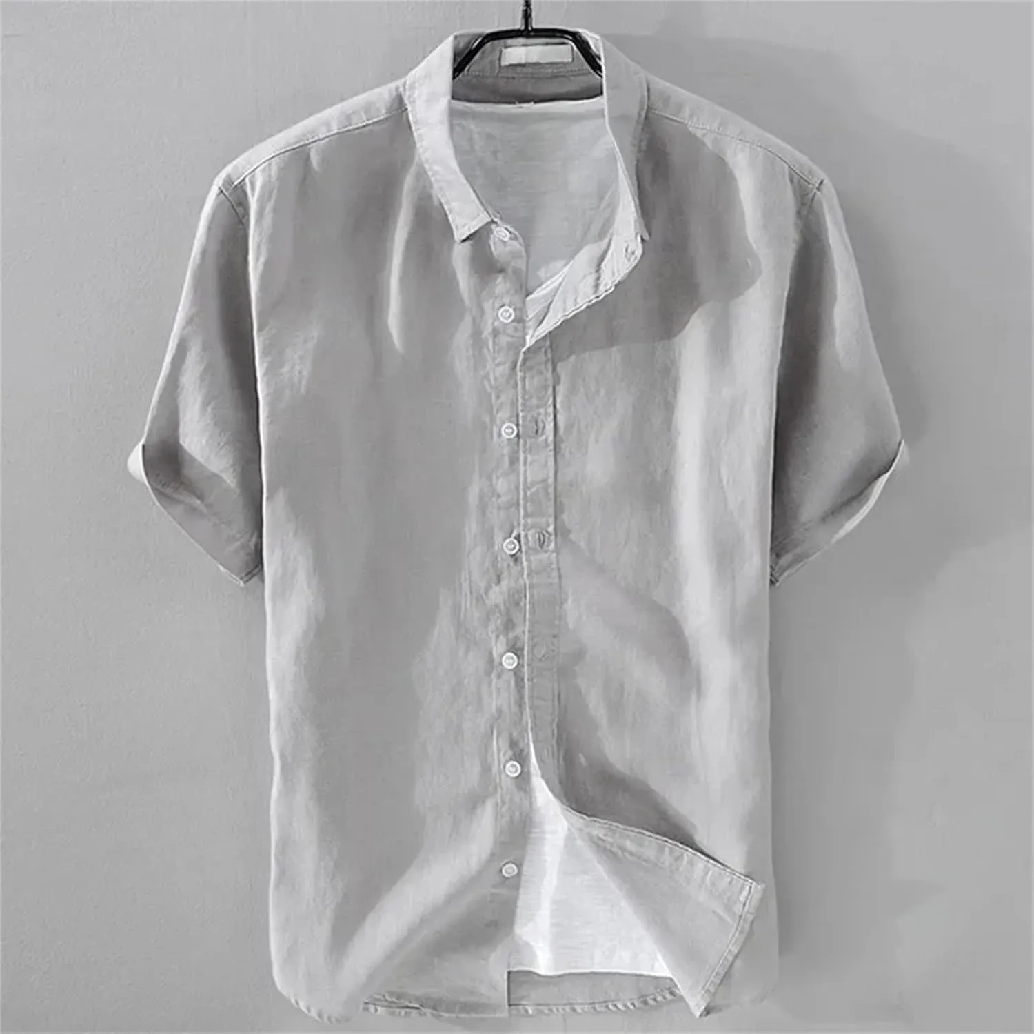 Men's Pure Linen Short Sleeve Shirt for Men Casual Half Sleeve Cotton Linen Fabric White Color Wear Beach Shirt