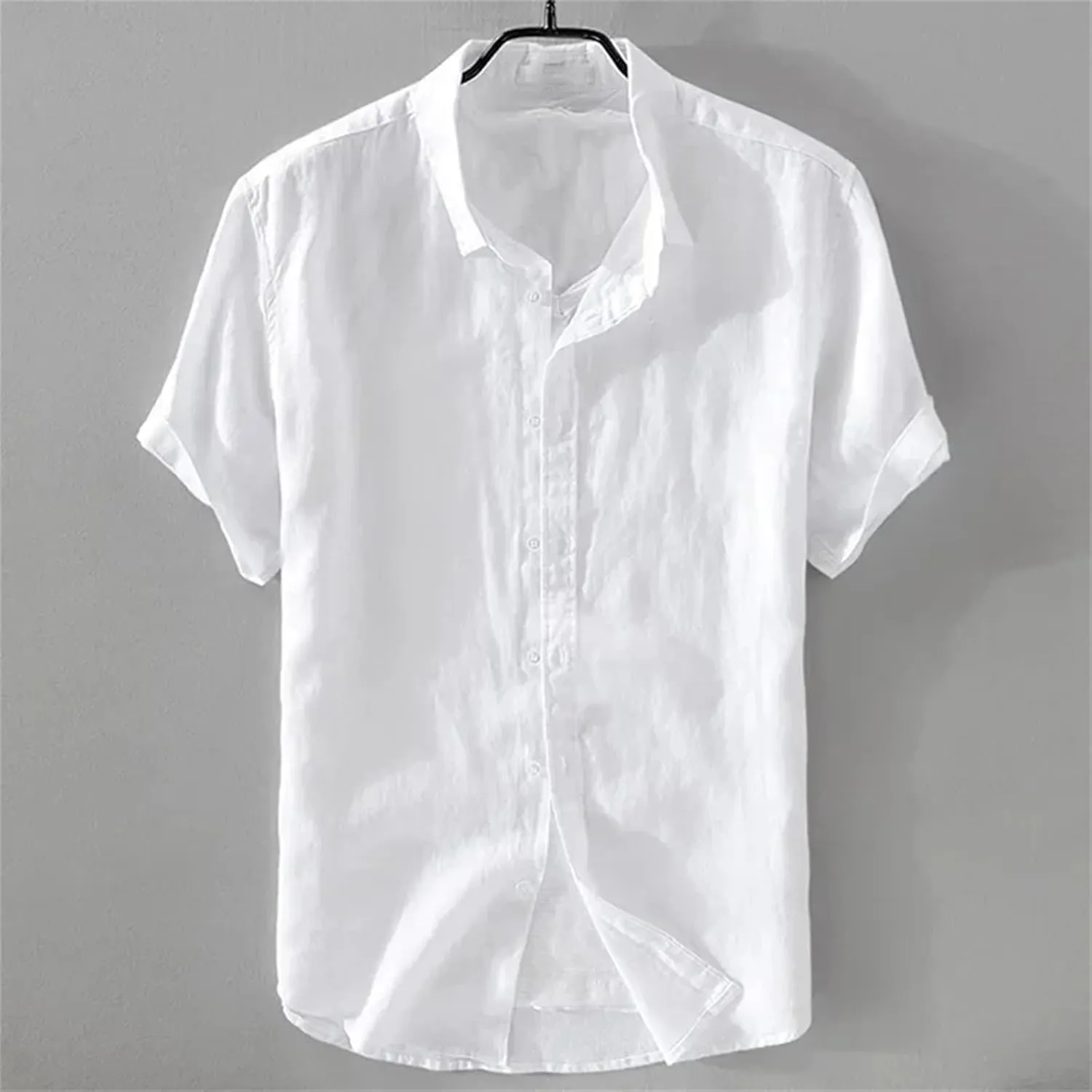 Men's Pure Linen Short Sleeve Shirt for Men Casual Half Sleeve Cotton Linen Fabric White Color Wear Beach Shirt