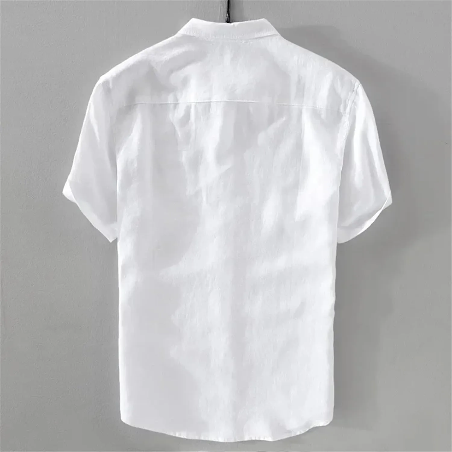 Men's Pure Linen Short Sleeve Shirt for Men Casual Half Sleeve Cotton Linen Fabric White Color Wear Beach Shirt