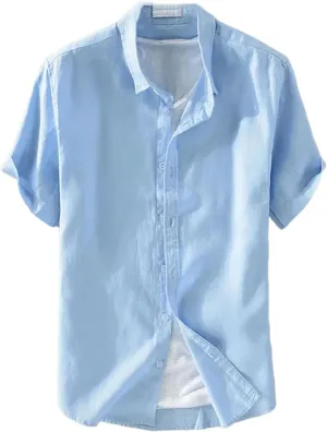 Men's Pure Linen Short Sleeve Shirt for Men Casual Half Sleeve Cotton Linen Fabric White Color Wear Beach Shirt