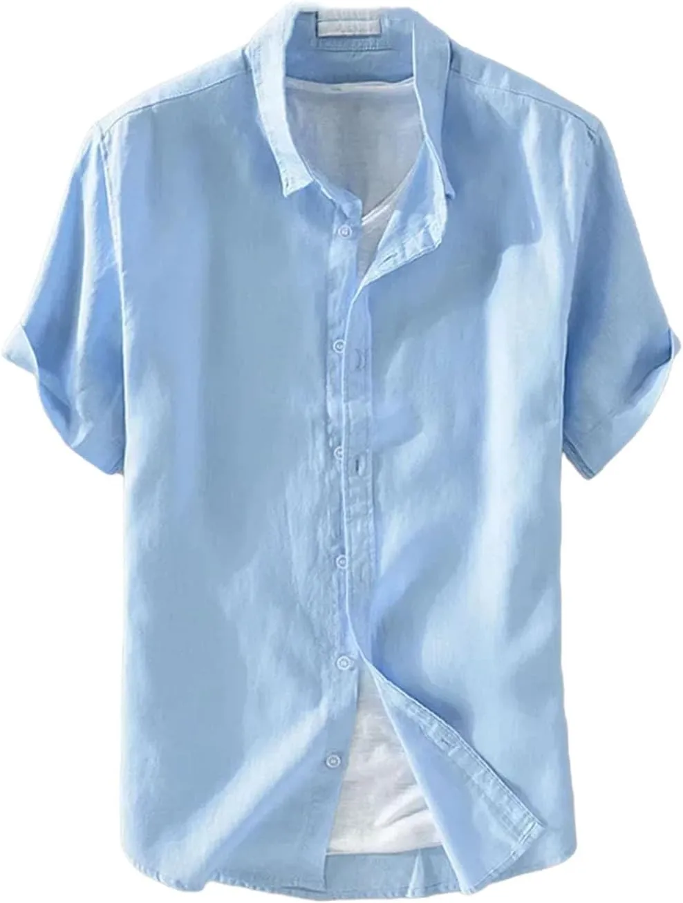 Men's Pure Linen Short Sleeve Shirt for Men Casual Half Sleeve Cotton Linen Fabric White Color Wear Beach Shirt