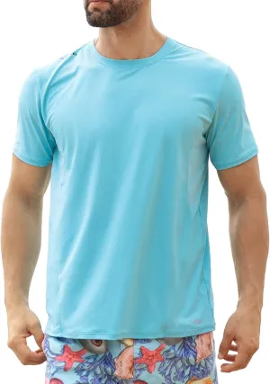 Men's Rash Guard Swim Shirts UPF 50  Short Sleeve Fishing Quick Dry Beach-Recommended Larger one