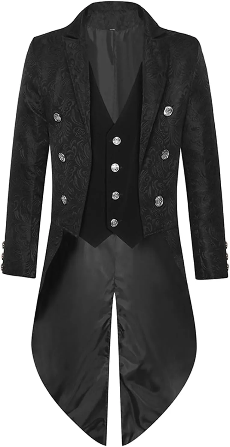Mens Steampunk Medieval Jacket Halloween Gothic Victorian Coat Tops Long Sleeve Cardigan Vintage Trench Coat