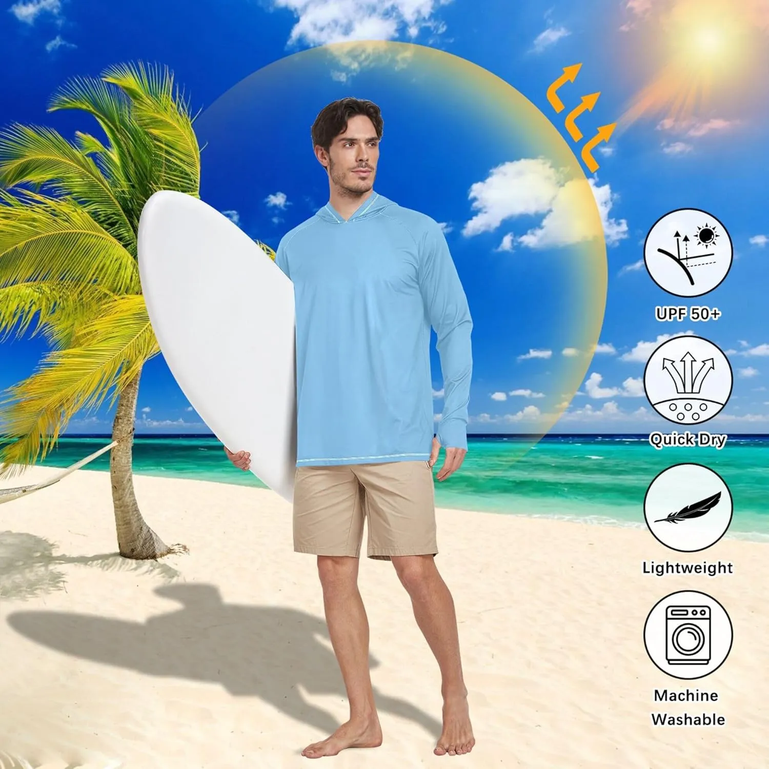 Mens Sun Shirts Protection Long Sleeve UPF 50   Sun Shirt with Hood Lightweight Men Rash Guards Swim Shirt