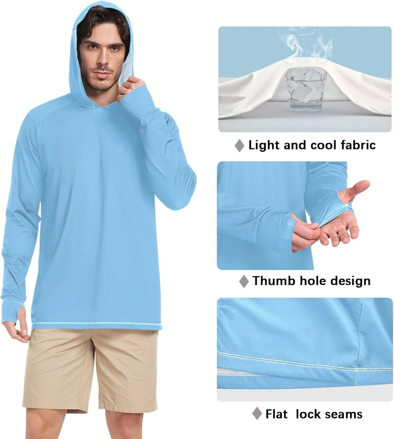 Mens Sun Shirts Protection Long Sleeve UPF 50   Sun Shirt with Hood Lightweight Men Rash Guards Swim Shirt