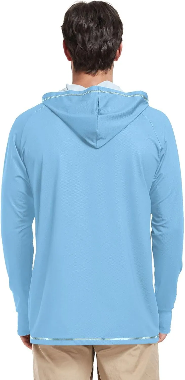Mens Sun Shirts Protection Long Sleeve UPF 50   Sun Shirt with Hood Lightweight Men Rash Guards Swim Shirt