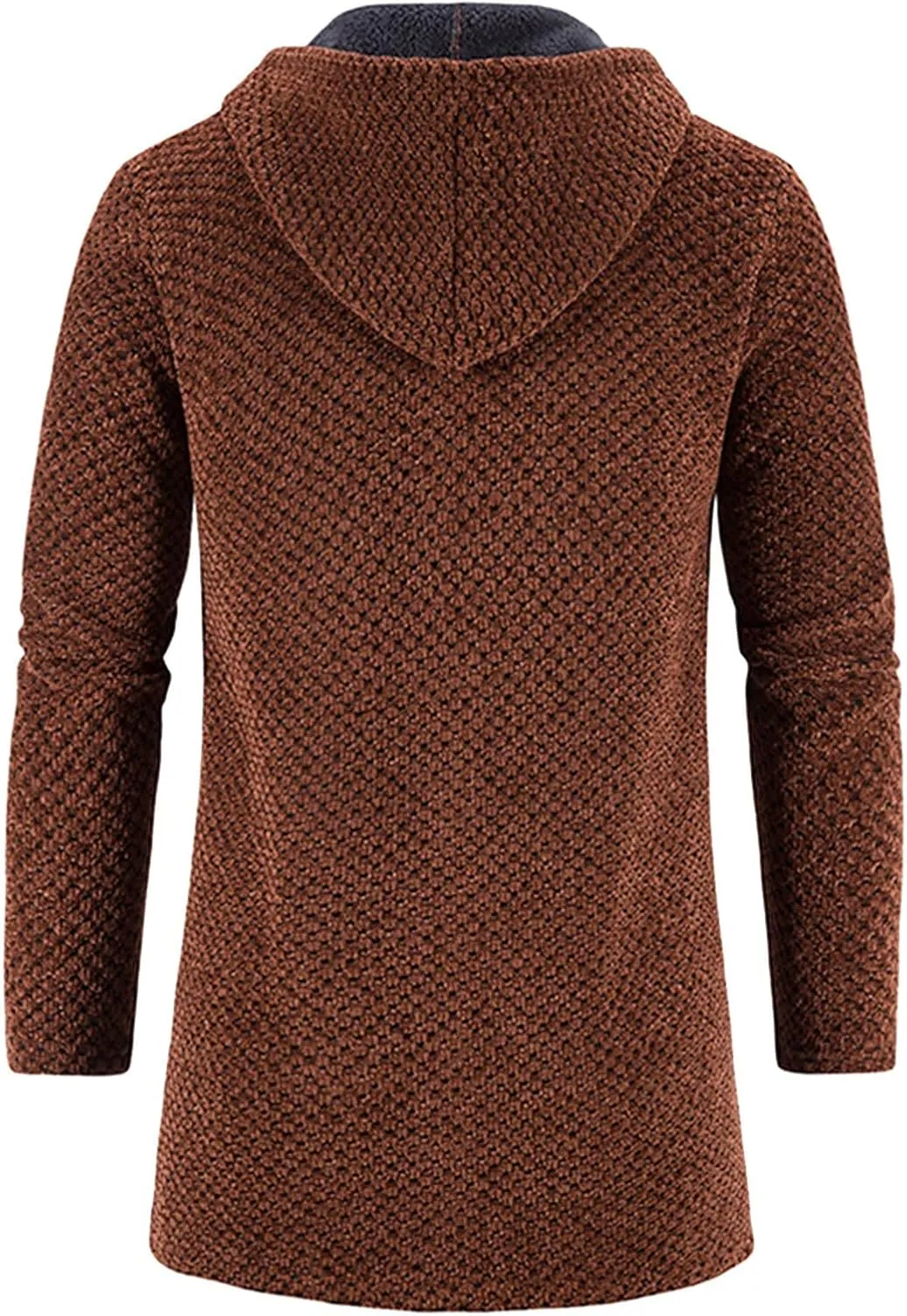 Mens Trench Coat Winter Wool Blend Jacket Overcoat Warm Long Coat, Winter Solid Knitted Hooded Cardigan Jacket