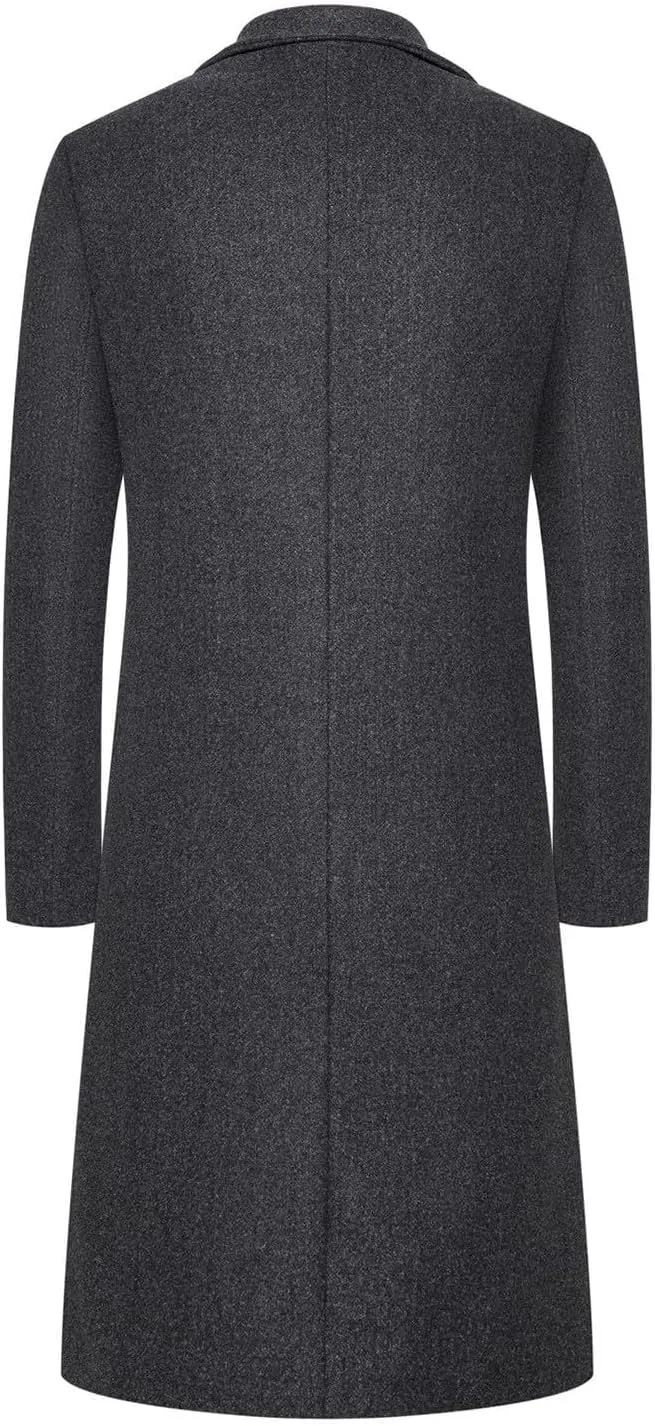 Men's Trench Coat Winter Wool Blend Long Jacket Overcoat Single Breasted Peacoat Oversized Winter Warm Windbreaker