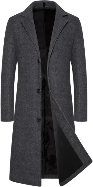 Men's Trench Coat Winter Wool Blend Long Jacket Overcoat Single Breasted Peacoat Oversized Winter Warm Windbreaker