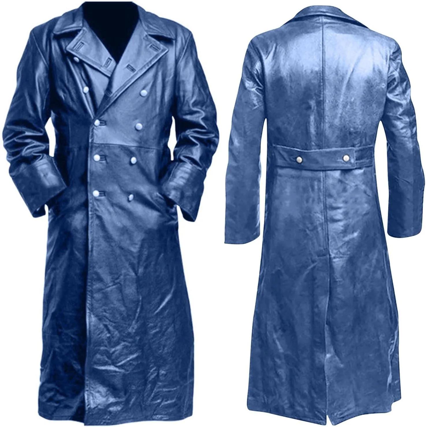 Mens Vintage Classic WW2 Officer Military Uniform Black Leather Trench Coat Jacket Temperament Motorcycle Jacket 2024