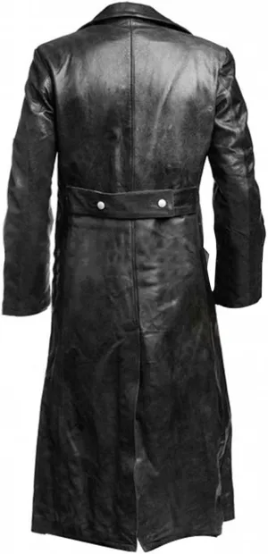 Mens Vintage Classic WW2 Officer Military Uniform Black Leather Trench Coat Jacket Temperament Motorcycle Jacket 2024