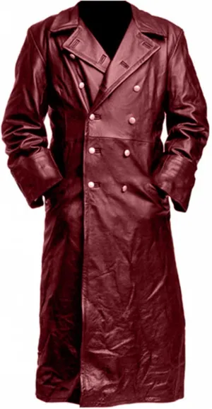 Mens Vintage Classic WW2 Officer Military Uniform Black Leather Trench Coat Jacket Temperament Motorcycle Jacket 2024