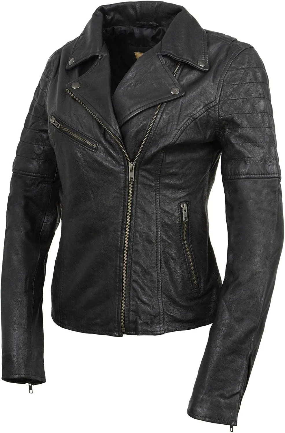 Milwaukee Leather Black Vintage Motorcycle Inspired Vegan Tan Fashion Leather Jacket for Women SFL2812