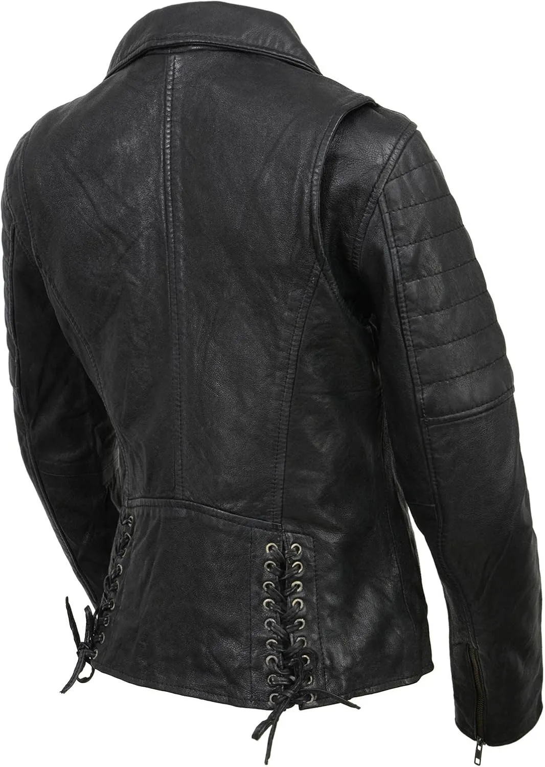 Milwaukee Leather Black Vintage Motorcycle Inspired Vegan Tan Fashion Leather Jacket for Women SFL2812