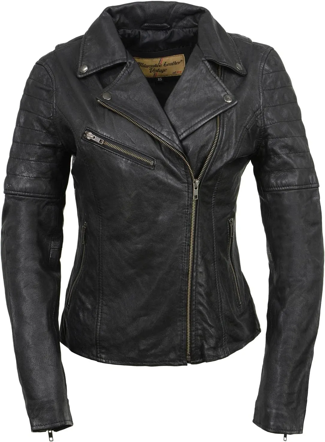 Milwaukee Leather Black Vintage Motorcycle Inspired Vegan Tan Fashion Leather Jacket for Women SFL2812