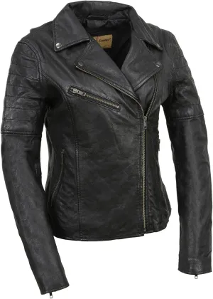 Milwaukee Leather Black Vintage Motorcycle Inspired Vegan Tan Fashion Leather Jacket for Women SFL2812
