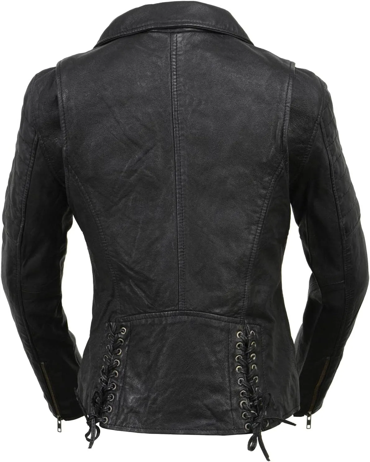 Milwaukee Leather Black Vintage Motorcycle Inspired Vegan Tan Fashion Leather Jacket for Women SFL2812