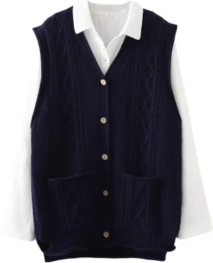 Minibee Women's Sweater Vest Casual Sleeveless Cardigan V-Neck Button Down Vest with Pockets