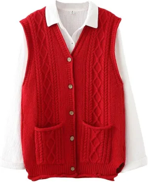Minibee Women's Sweater Vest Casual Sleeveless Cardigan V-Neck Button Down Vest with Pockets