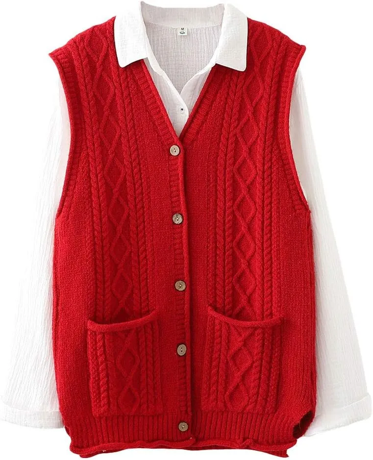 Minibee Women's Sweater Vest Casual Sleeveless Cardigan V-Neck Button Down Vest with Pockets