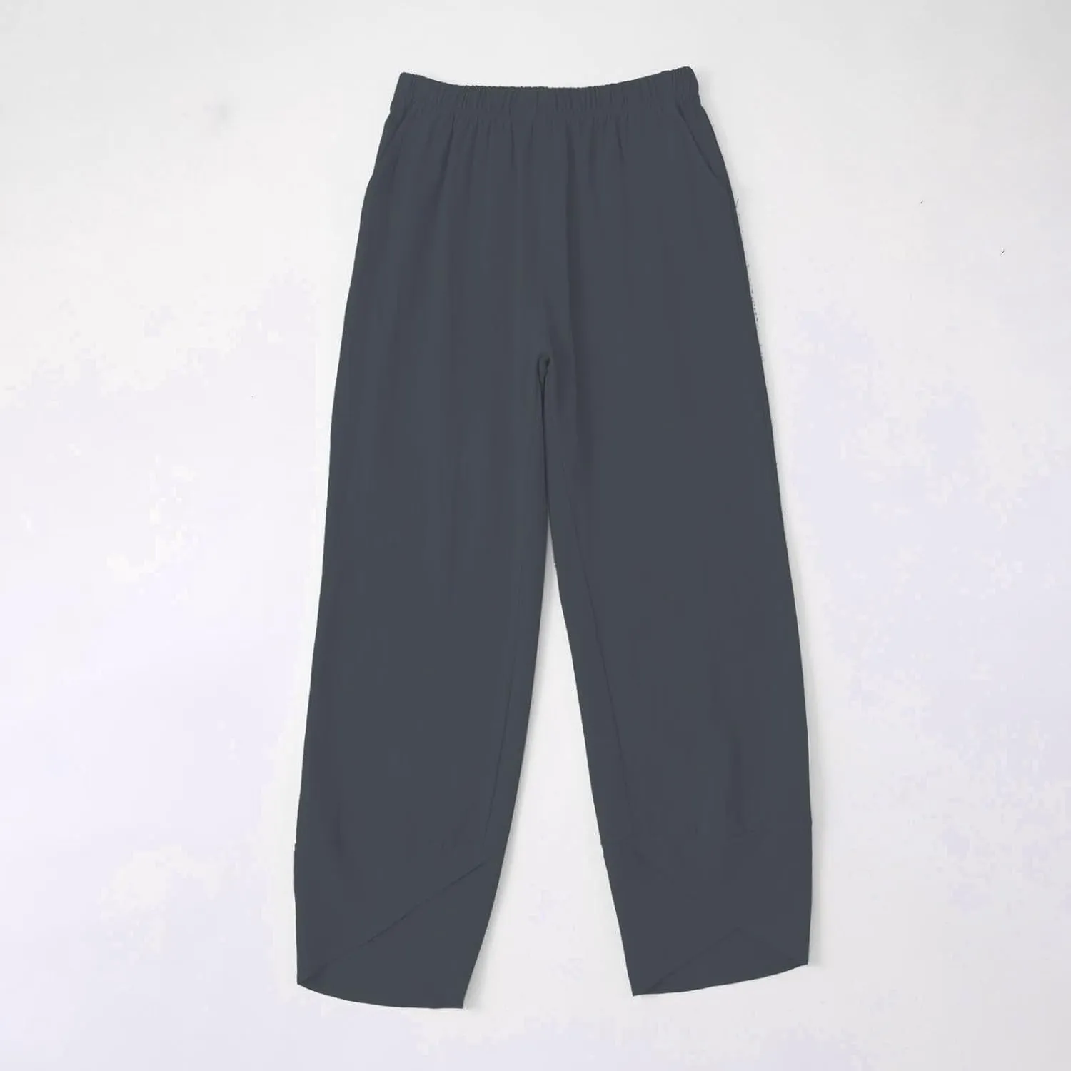 Miyaomn Linen Pants for Women Casual Summer Elastic Waist Capri Pants Solid Color Loose Wide Leg Cropped Trousers with Pocket