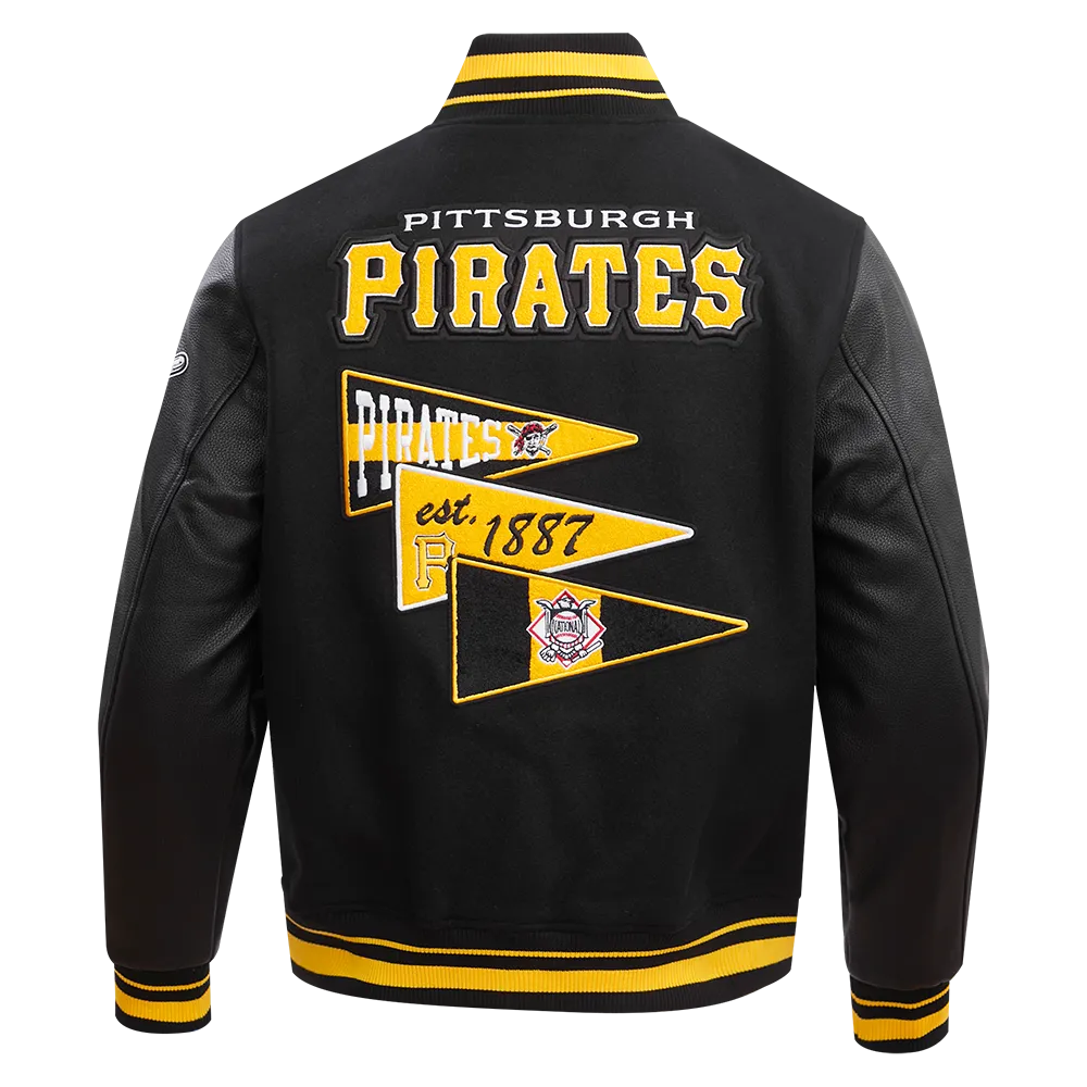 MLB PITTSBURGH PIRATES TEAM PENNANTS MEN'S RIB WOOL VARSITY JACKET (BLACK/YELLOW)