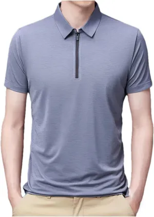 Mnjyihy Men Summer Short Sleeve Polo Shirt Solid Thin Zipper Collar Business Slim Quick-Dry Casual Golf T-Shirt