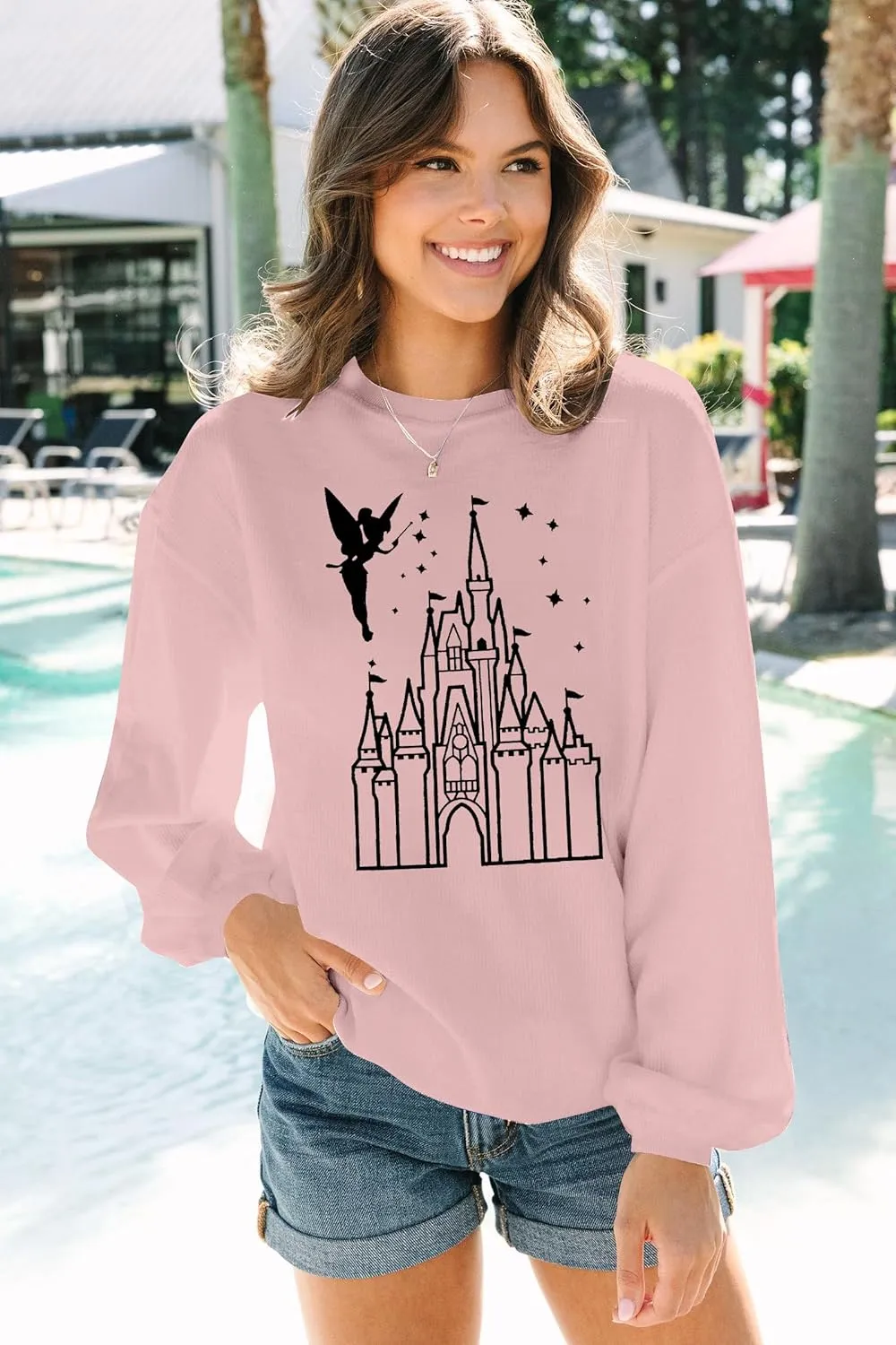 MNLYBABY Magic Kingdom Sweatshirt Women Magical Castle Shirt Cute Fairy Pullover Family Vacation Shirts Long Sleeve Tops