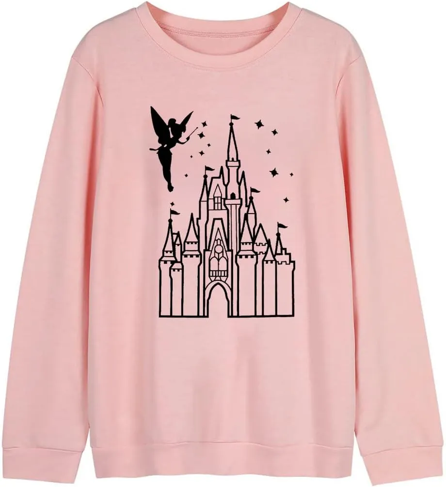 MNLYBABY Magic Kingdom Sweatshirt Women Magical Castle Shirt Cute Fairy Pullover Family Vacation Shirts Long Sleeve Tops