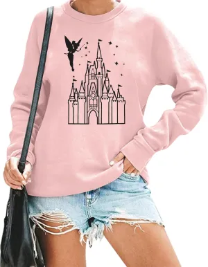 MNLYBABY Magic Kingdom Sweatshirt Women Magical Castle Shirt Cute Fairy Pullover Family Vacation Shirts Long Sleeve Tops