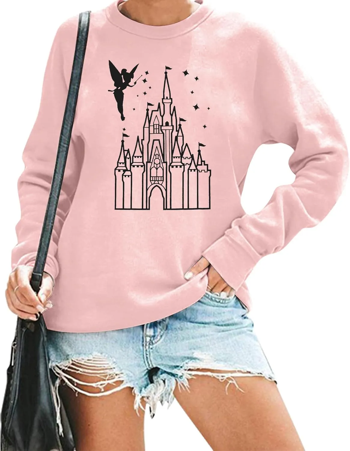 MNLYBABY Magic Kingdom Sweatshirt Women Magical Castle Shirt Cute Fairy Pullover Family Vacation Shirts Long Sleeve Tops