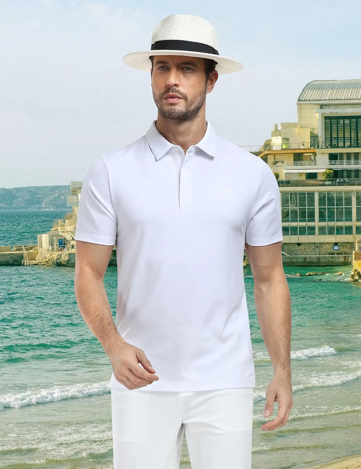 MoFiz Men's Polo Golf Short Sleeve Ultra Soft Comfy Collared T-Shirt Casual Quick Dry Classic Polo Shirt