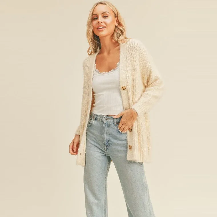Mohair Blend Knit Cardigan (Cream)