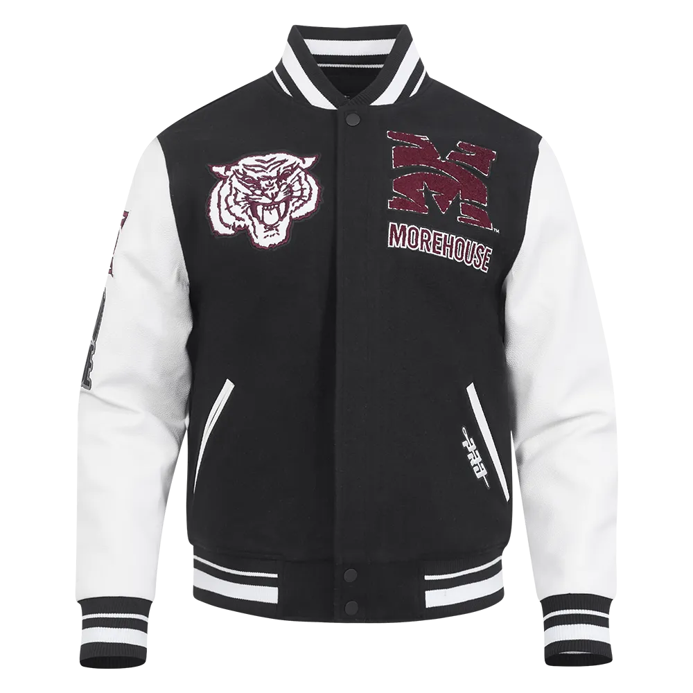 MOREHOUSE COLLEGE CLASSIC RIB WOOL VARSITY JACKET (BLACK/WHITE)