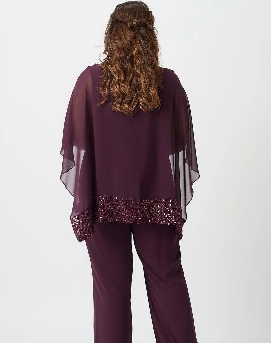 Mother of Bride Pant Suits 3 Piece Chiffon Sequins Plus Size Formal Evening Outfits