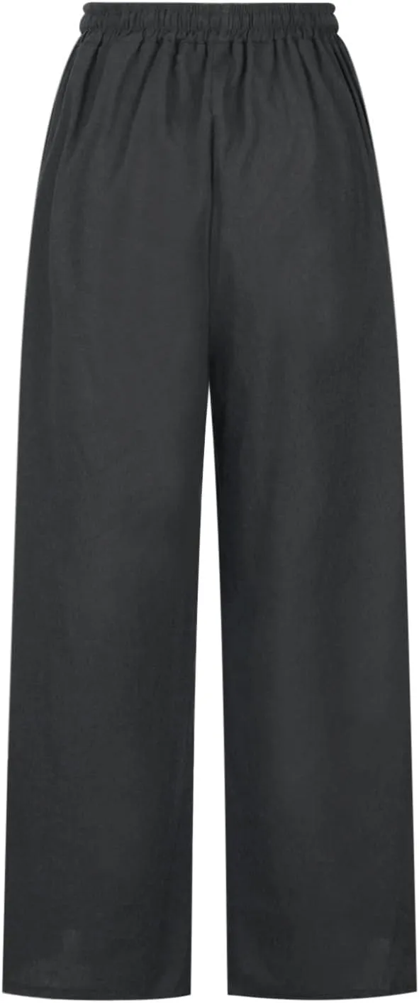 NATHGAM Wide Leg Trousers for Women Loose Fit Cotton Linen Elastic Waist Pants Summer Flowy Long Palazzo Pants with Pockets