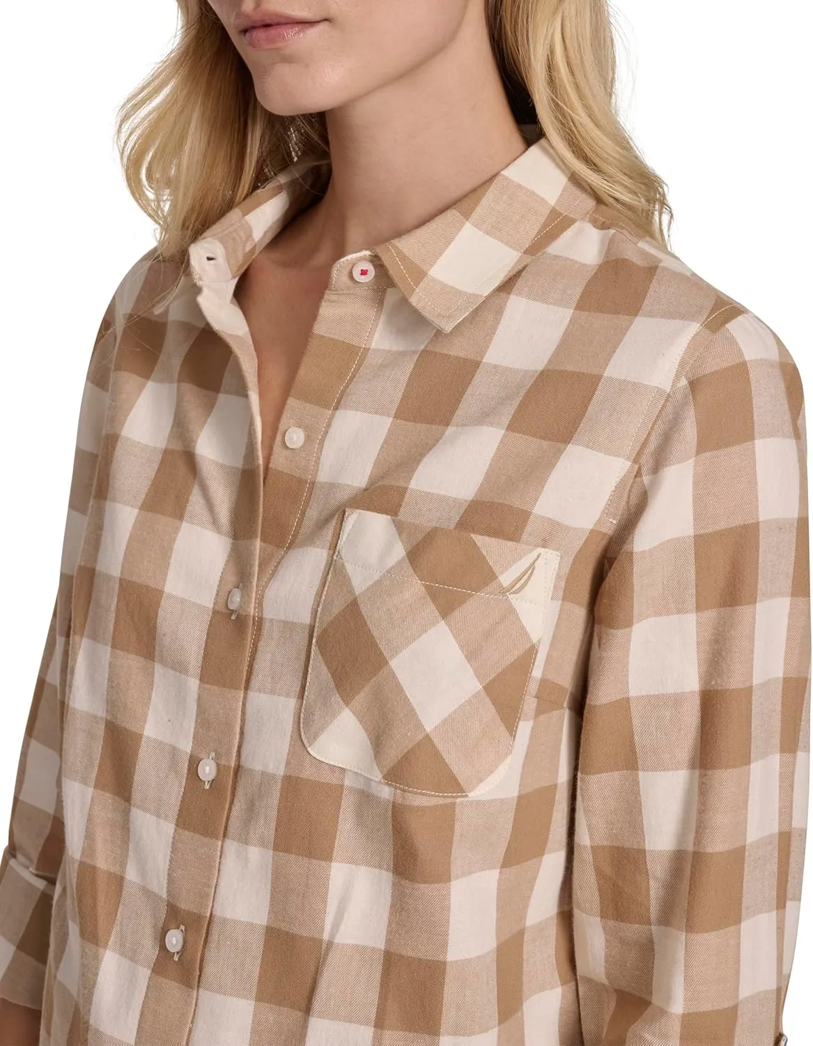 Nautica Women's Button Front Long Sleeve Roll Tab Shirt