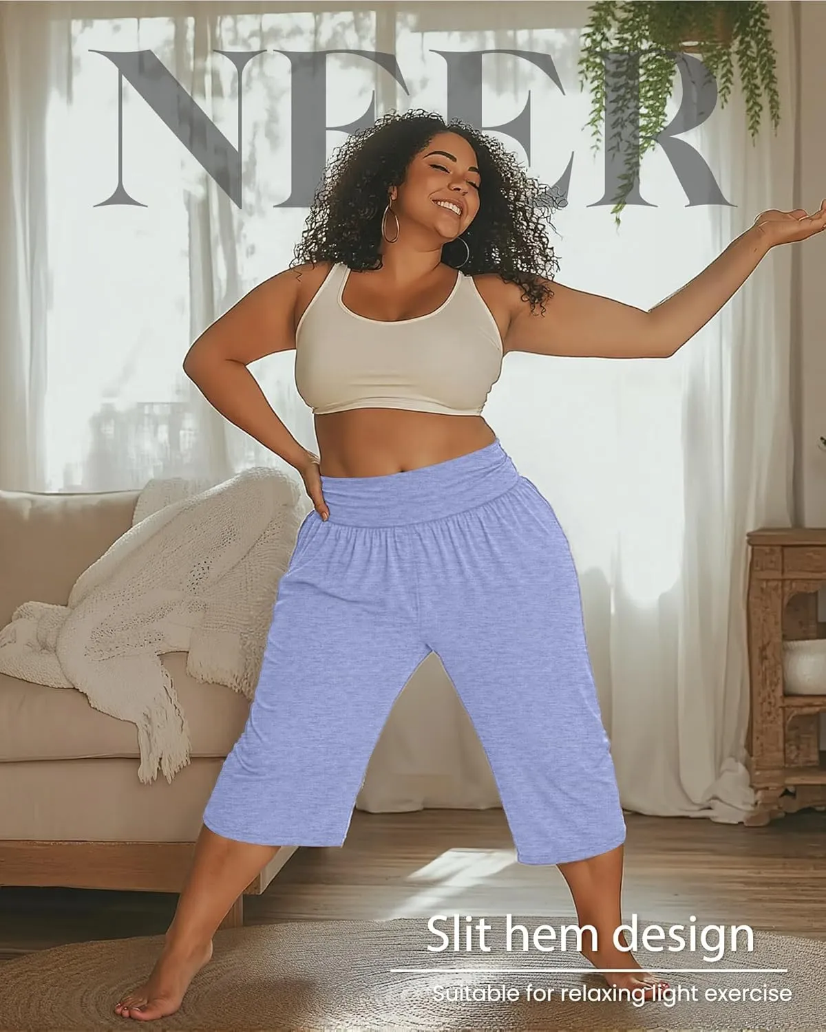 Neer 3 Pack Women's Plus Size Cotton Capri Pants High Waisted Wide Leg Loose Lounge Yoga Cropped Sweatpants with Pockets