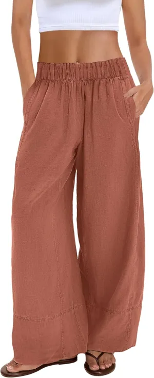 Nirovien Womens Wide Leg Linen Pants High Waisted Palazzo Pants Casual Summer Vacation Trousers with Pockets