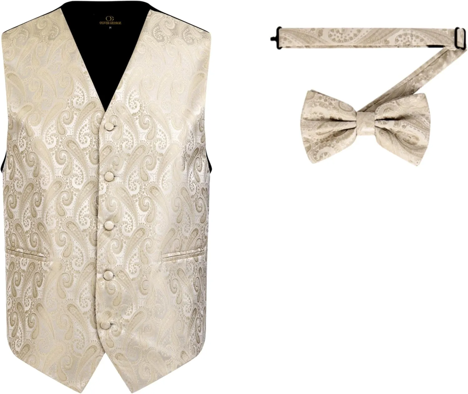 Oliver George Men's Paisley Formal Waistcoat Tuxedo Dress Vest Bow Tie Set for Suit or Tuxedo