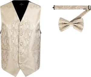 Oliver George Men's Paisley Formal Waistcoat Tuxedo Dress Vest Bow Tie Set for Suit or Tuxedo