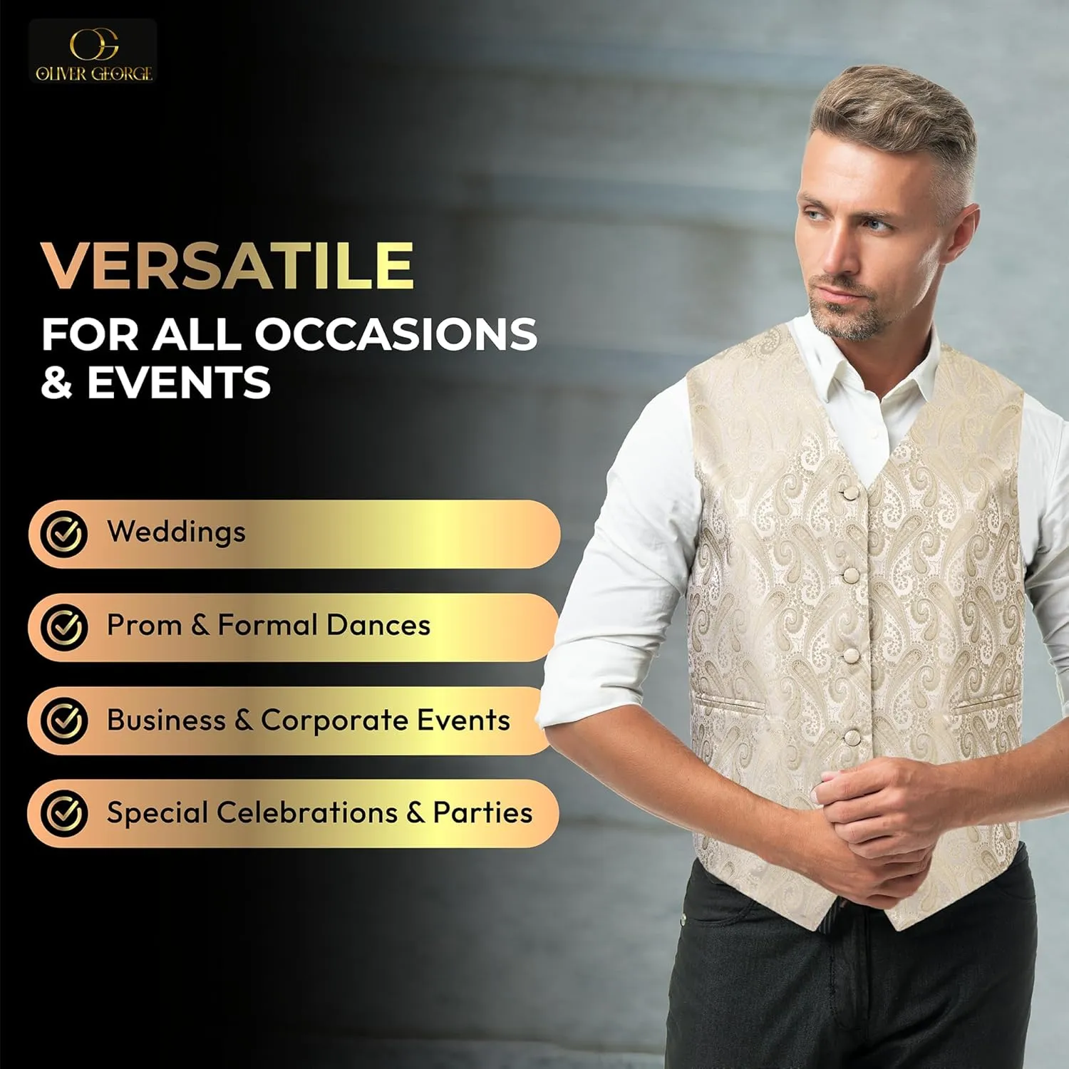 Oliver George Men's Paisley Formal Waistcoat Tuxedo Dress Vest Bow Tie Set for Suit or Tuxedo