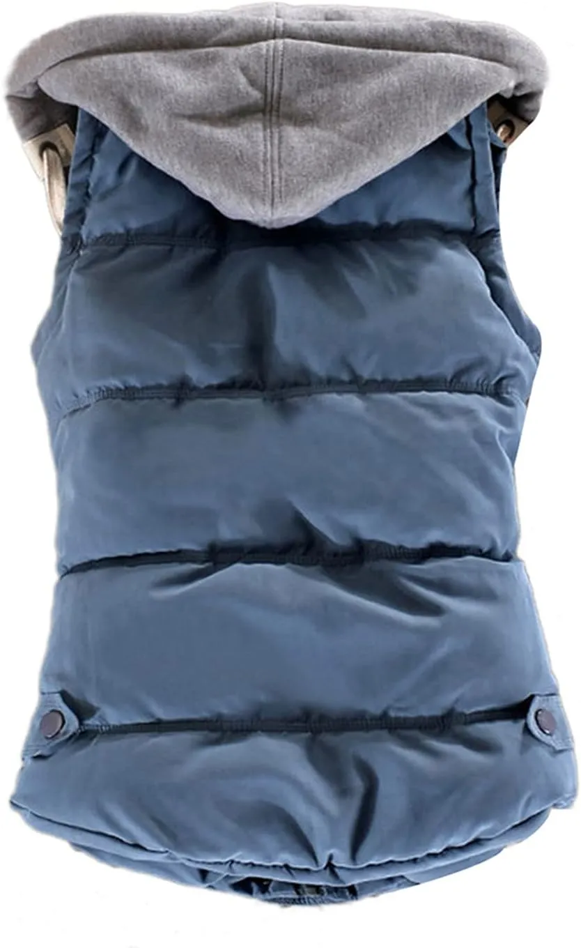OMZIN Winter Hooded Vest Puffer Sleeveless Outwear Pockets Cotton Casual Vest