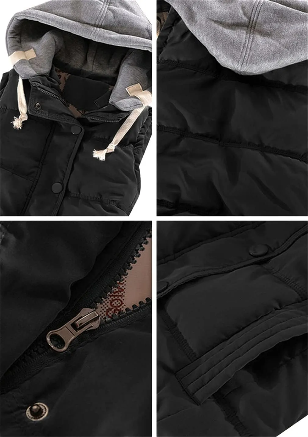 OMZIN Winter Hooded Vest Puffer Sleeveless Outwear Pockets Cotton Casual Vest