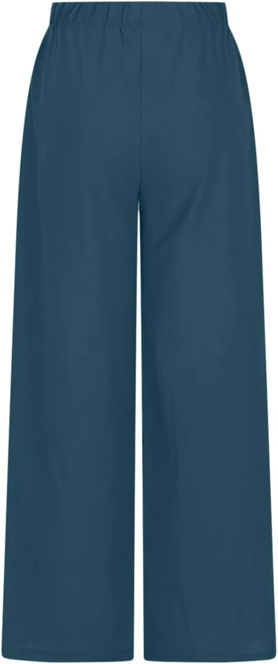 Oplxuo Women's Cotton Linen Palazzo Pants Summer Flowy Wide Leg Beach Trousers Drawstring Stretchy Lounge Pants with Pockets