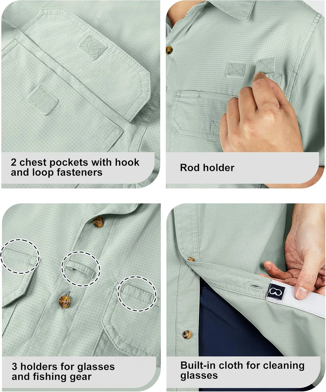 Outdoor Ventures Men's Lightweight Short Sleeve Fishing Shirt UPF 50 Button Down Quick Dry Cooling Hiking Travel Safari Shirt