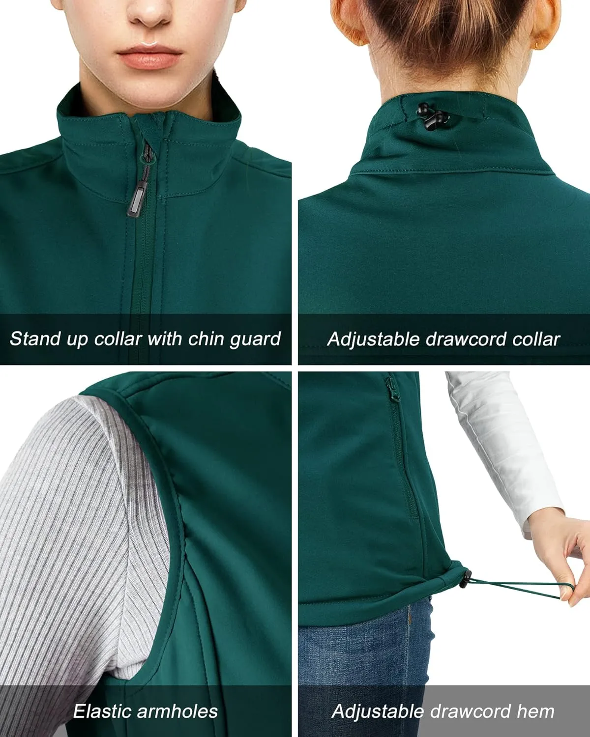 Outdoor Ventures Women's Lightweight Softshell Vest Windproof Fleece Lined Zip Up Sleeveless Jacket for Running Hiking Golf