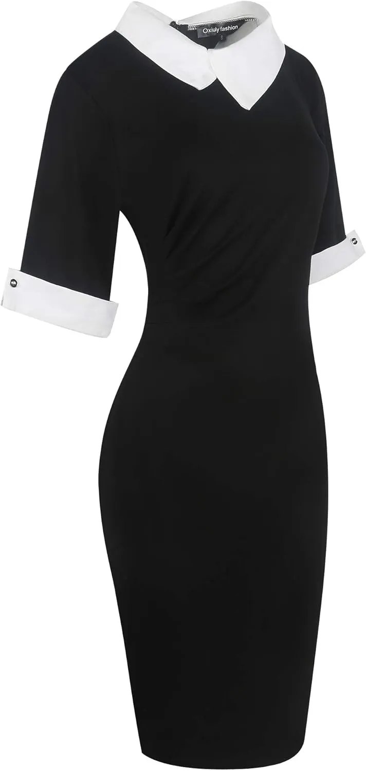 oxiuly Women's Retro Bodycon Knee-Length Formal Office Dresses Work Pencil Dress OX276