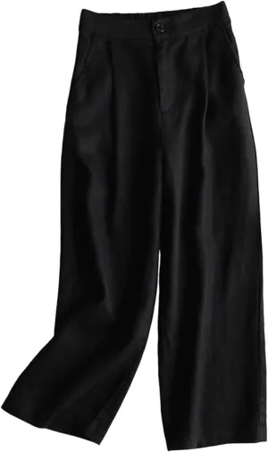 Palazzo Pants for Women Lightweight Wide Leg Linen Pants Elastic Waist Boho Beach Trousers Summer Outfit with Pocekts